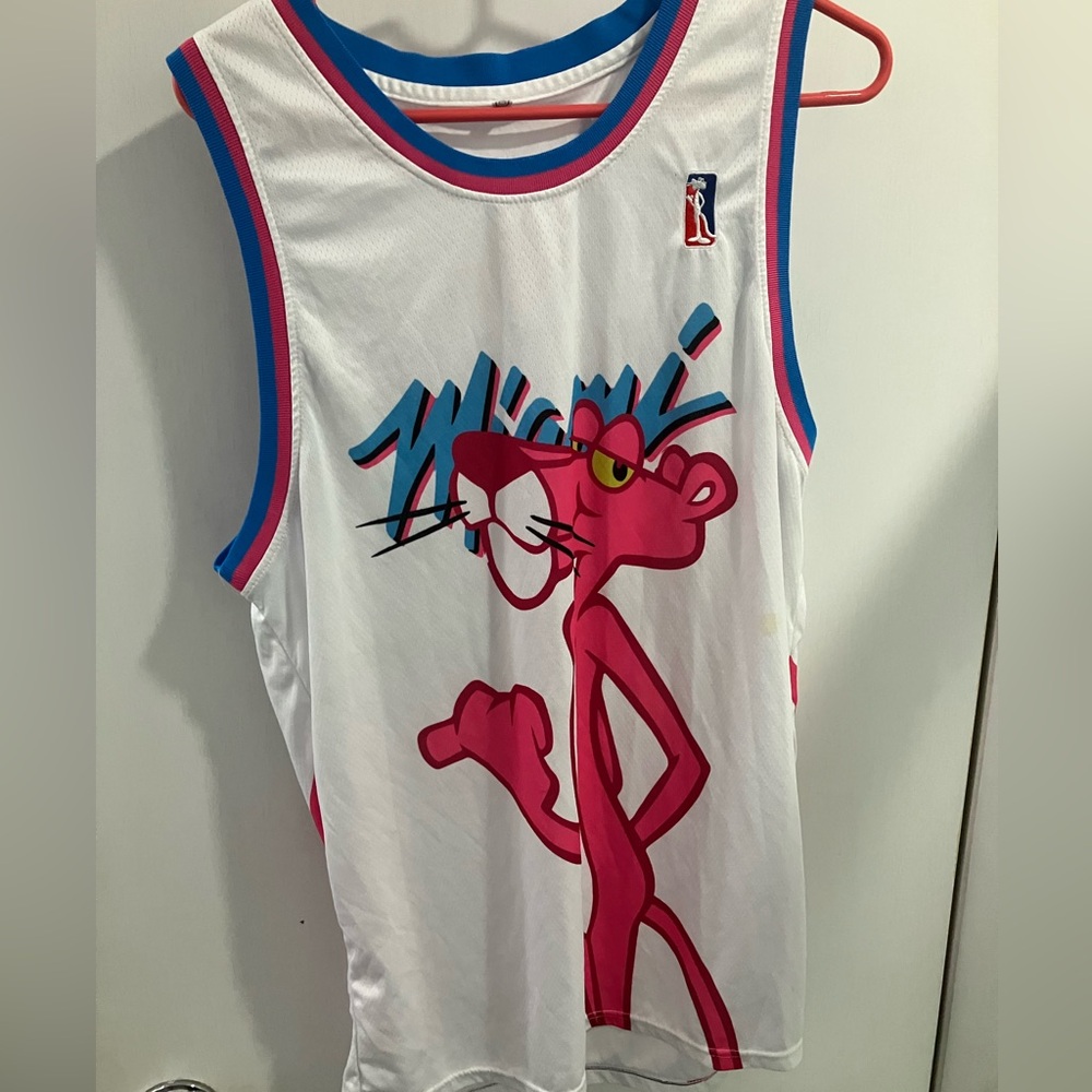 PINK PANTHER miami heat embroidered character basketball JERSEY shirt size XL